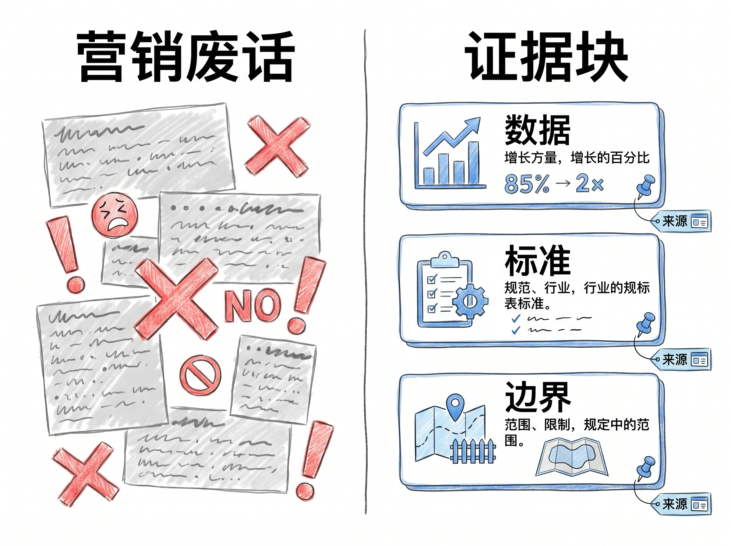 营销废话和段落证据块对比图